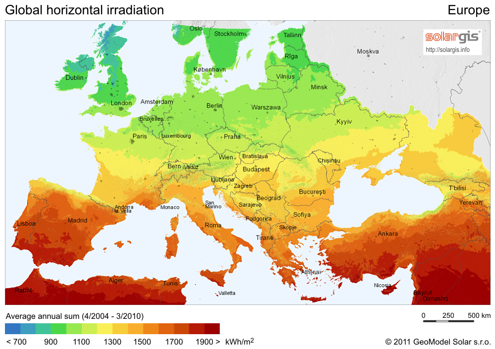 European saily solar insolation map