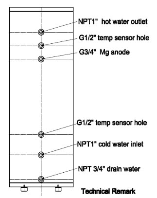 drawing of indirect coil heat exchanger tank